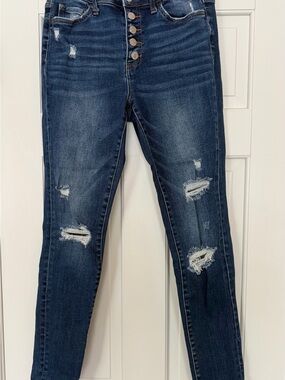 Dark Indigo Distressed High-Rise Skinny Jeans